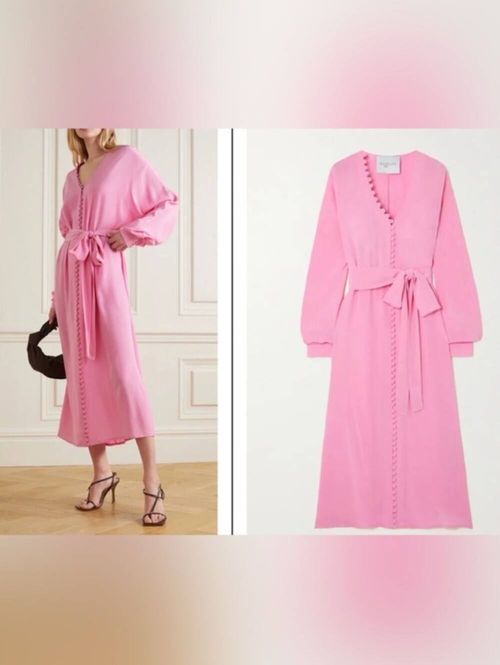 ENVELOPE 1976 Cannes Belted Button-Detailed Silk-Crepe Midi Dress, Small